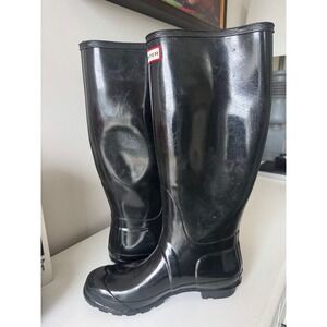 Hunter Original Tall Gloss Black Rubber Rain Boots Womens Size 7 US 5 UK 38 EU